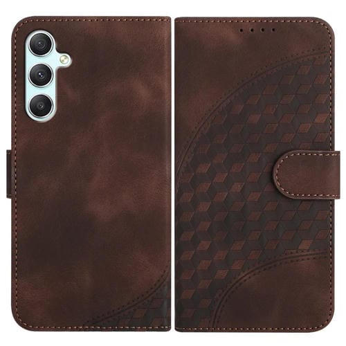 Funda para Teléfono Samsung Galaxy A34 5G Yx0060 Cuero con Relieve y Cabeza de Elefante con Cordón (Café)