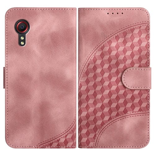 Funda de cuero Samsung Galaxy Xcover 5 Yx0060 con relieve y cabeza de elefante con cordón (Rosa)