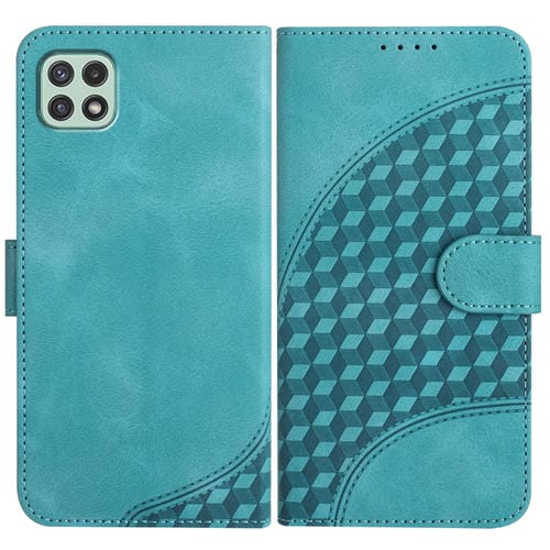 Funda para Teléfono Samsung Galaxy A22 5G Yx0060 Cuero Relieve Cabeza de Elefante con Cordón (Azul Claro)