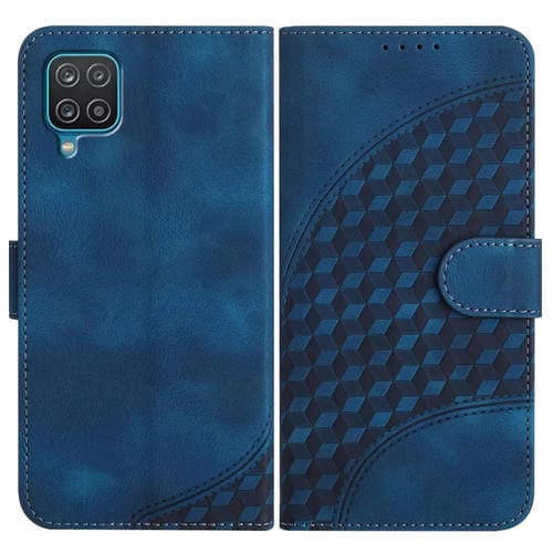 Funda para Samsung Galaxy A12 Yx0060 de Cuero con Relieve y Cabeza de Elefante con Cordón (Azul Real)