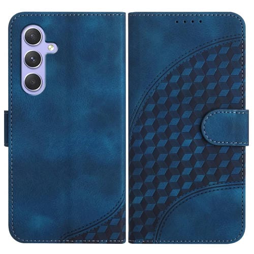 Funda de Cuero Samsung Galaxy A55 Yx0060 con Relieve y Cabeza de Elefante con Cordón (Azul Real)