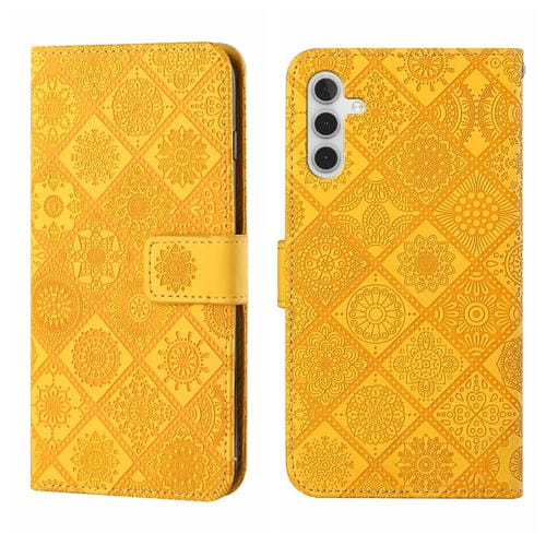 Funda para Teléfono Samsung Galaxy A55 Cuero Patrón En Relieve Estilo Étnico (Amarillo)