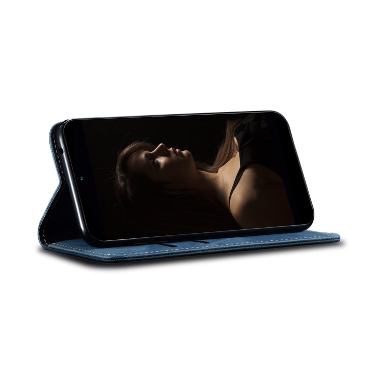 Funda de Cuero con Tapa Horizontal y Textura Vaquera para OnePlus 13 (Azul)