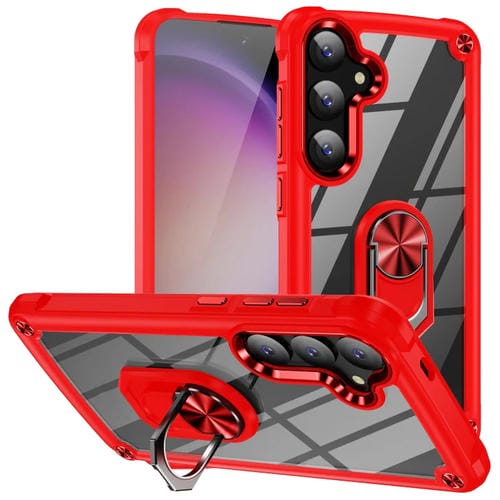 Funda para Teléfono Samsung Galaxy A34 5G TPU + PC con Protección de Lente y Soporte para Anillo (Rojo)