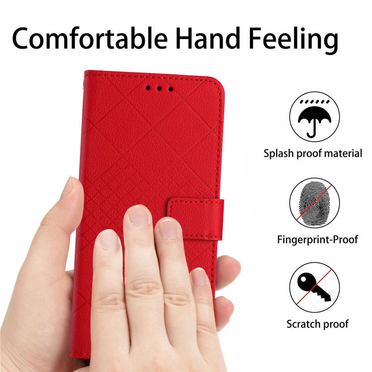 Funda de Cuero con Textura de Cuadrícula Rómbica para OnePlus 13 (Rojo)