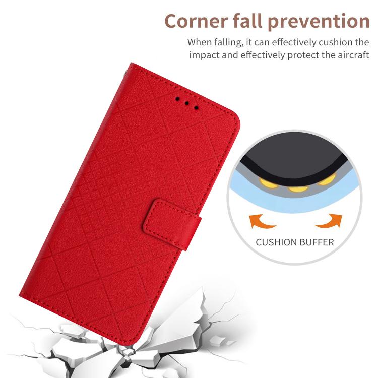 Funda de Cuero con Textura de Cuadrícula Rómbica para OnePlus 13 (Rojo)