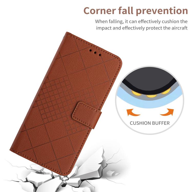 Funda de Cuero para OnePlus 13R con Textura de Cuadrícula Rómbica (Marrón)