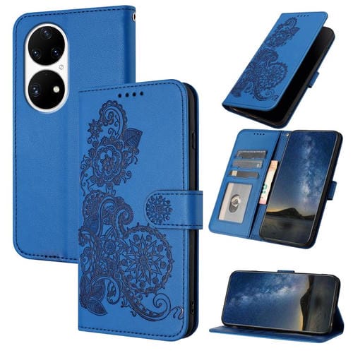 Funda de Cuero con Tapa para Huawei P50 Pro Diseño Flor de Datura (Azul)