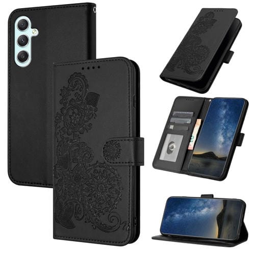 Funda de Cuero Samsung Galaxy A35 Datura Flower con Tapa en Relieve (Negro)