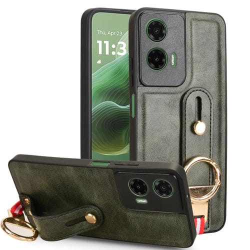 Funda de Cuero con Correa para el Cuello Motorola Moto G35 5G (Verde)