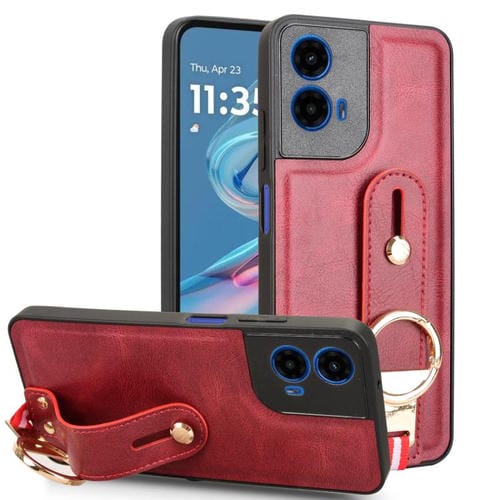Funda de Cuero con Correa para el Cuello Motorola Moto G45 5G (Rojo)