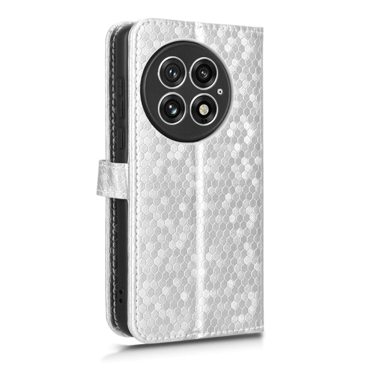 Funda de Cuero con Textura de Puntos Panal para OnePlus 13 5G (Plateada)