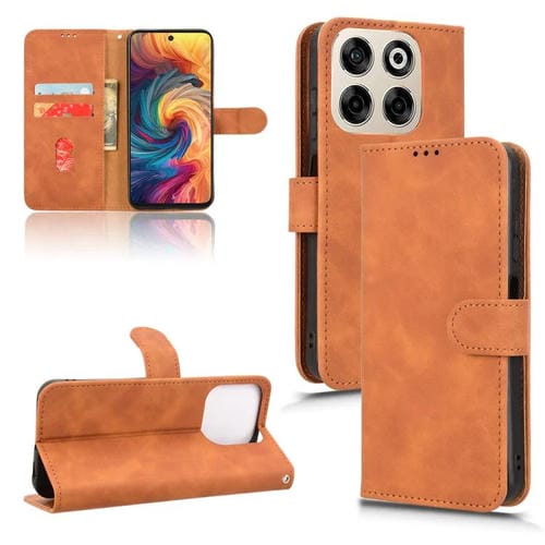 Funda de Cuero para ZTE Blade V70 con Tapa Magnética y Diseño de Piel (Marrón)