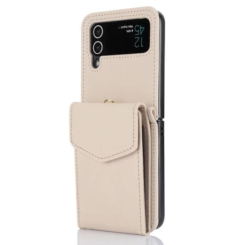 Estuche plegable Samsung Galaxy Z Flip4 con RFID ranuras para tarjetas y cordón largo (Albaricoque)