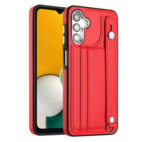 Funda de Cuero Samsung Galaxy A24 4G a Prueba de Golpes con Correa para Muñeca (Rojo)
