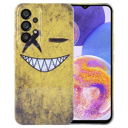 Estuche para Teléfono Samsung Galaxy A23 con Orificio Preciso para PC con Patrón Pintado (Fondo Amarillo Sonriente)