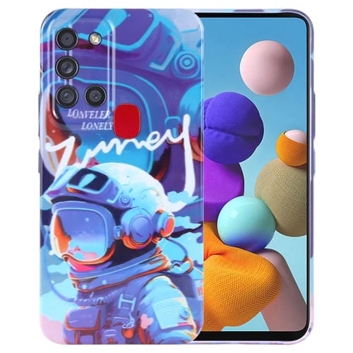 Estuche para Teléfono Samsung Galaxy A21S con Orificio Preciso para PC con Patrón Pintado (Astronauta de Pintura Azul)