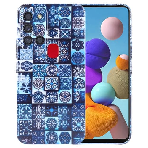 Estuche para Teléfono Samsung Galaxy A21S con Orificio Preciso para PC con Patrón Pintado (Cuadros Verdes)
