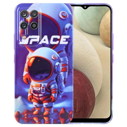 Funda para teléfono Samsung Galaxy A12 con orificio preciso PC patrón pintado (Astronauta Blanco Naranja)