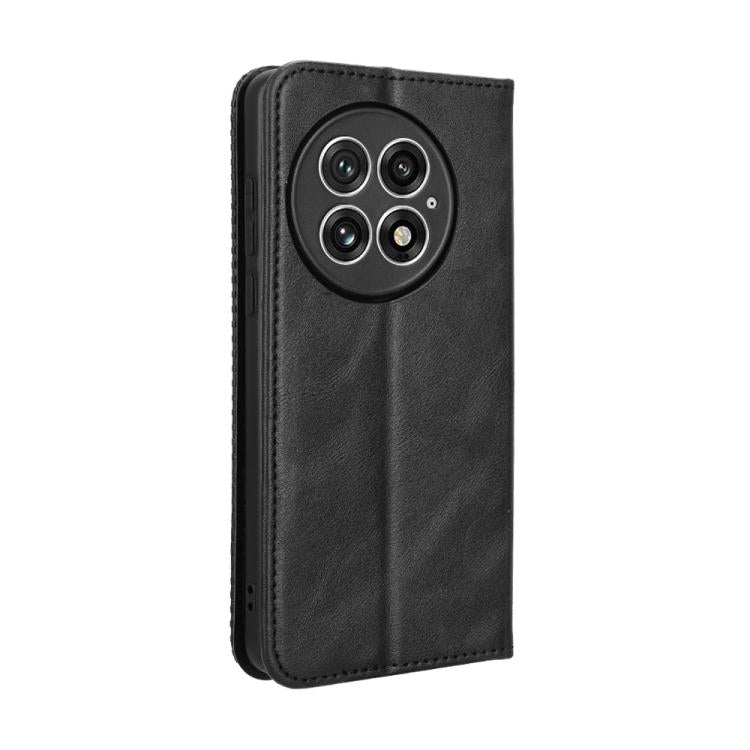 Funda de Cuero OnePlus 13 5G Textura Retro Hebilla Magnética (Negra)