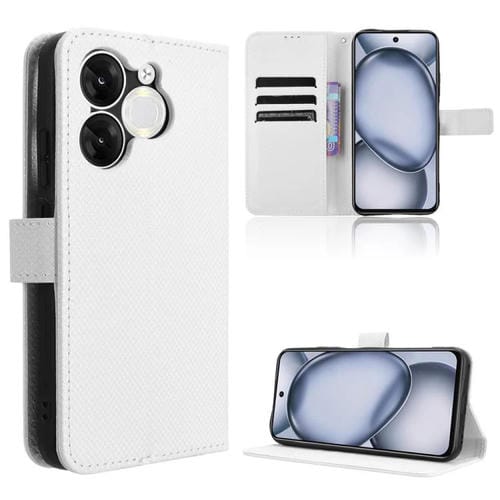 Funda de Cuero con Textura de Diamante para Teléfono Itel A80 4G (Blanca)