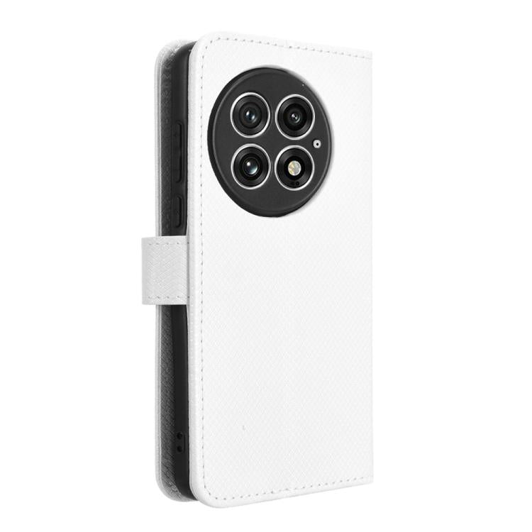 Funda de Cuero con Textura de Diamante para OnePlus 13 5G (Blanca)