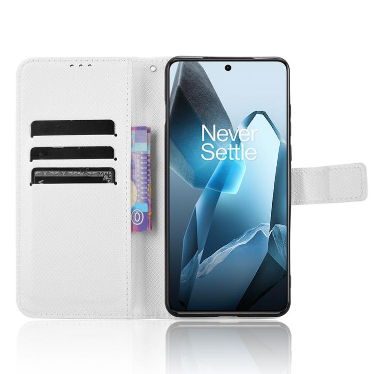 Funda de Cuero con Textura de Diamante para OnePlus 13 5G (Blanca)