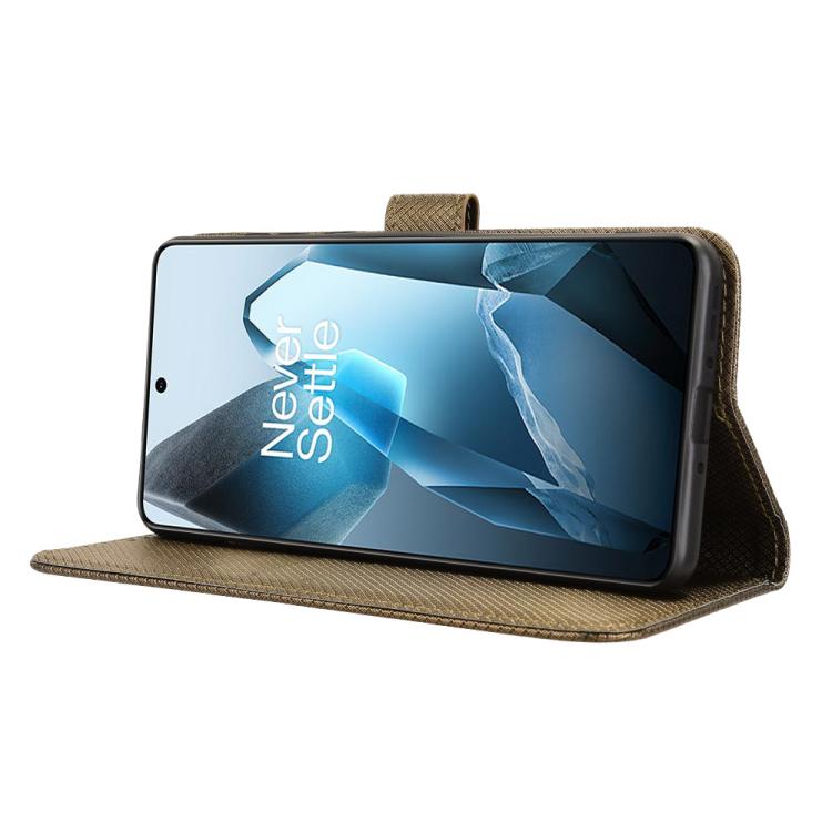 Funda de Cuero con Textura de Diamante para OnePlus 13 5G (Marrón)