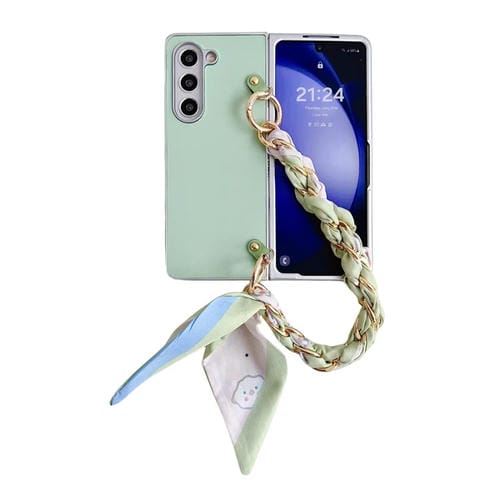 Funda para Teléfono Samsung Galaxy Z Fold4 5G Charol Metal con Pulsera Tipo Bufanda (Verde)