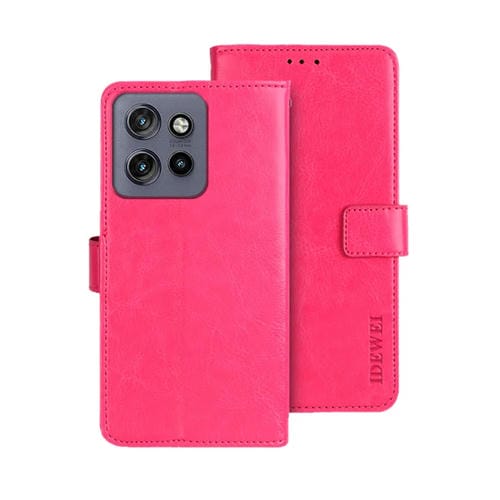 Funda de Cuero Crazy Horse para Motorola Edge 50 Neo (Rosa y Rojo)