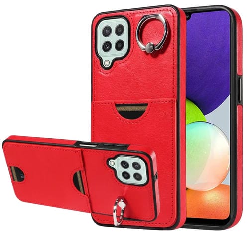 Funda para Teléfono Samsung Galaxy A22 4G con Soporte para Anillo y Ranura para Tarjeta (Rojo)