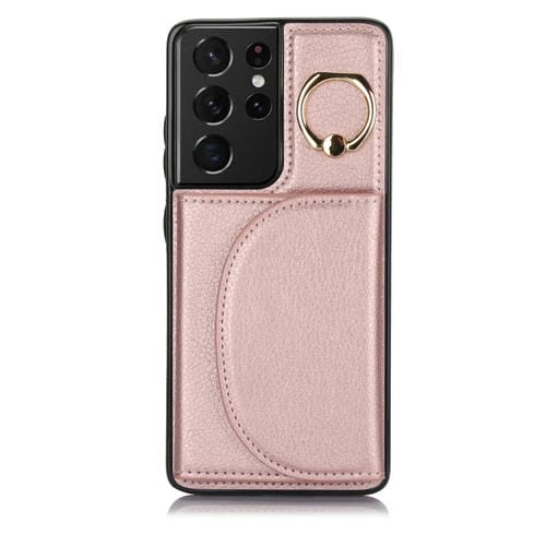 Funda para Teléfono Samsung Galaxy S21 Ultra 5G Ym007 con Soporte para Anillo y Tarjeta (Oro Rosa)