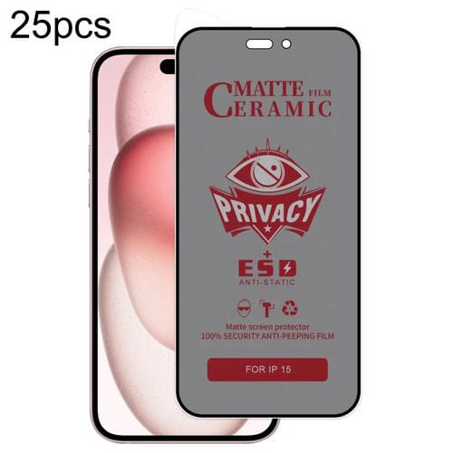 Película Cerámica de Privacidad para iPhone 15 Cobertura Total Esmerilada (25 Piezas) - MOVILSTORE