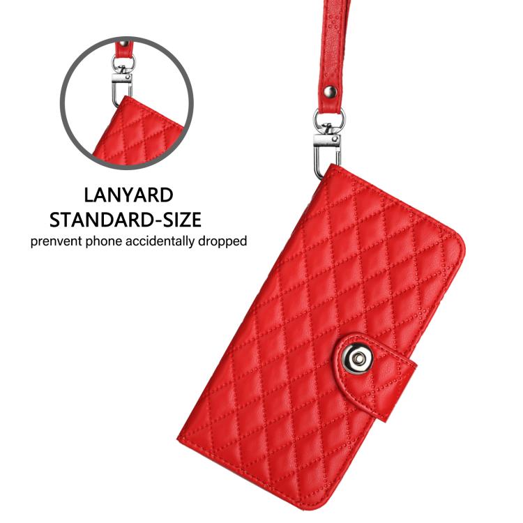 Funda de Cuero con Tapa y Textura Rómbica para OnePlus 13R Ace 5 Pro 5G con Cordón (Rojo)