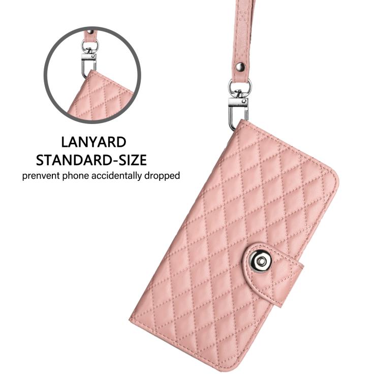 Funda de Cuero con Tapa y Textura Rómbica para OnePlus 13R/Ace 5 Pro 5G con Cordón (Rosa Coral)