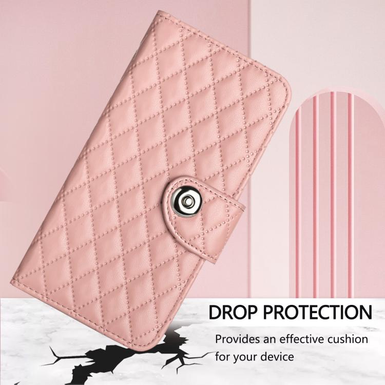 Funda de Cuero con Tapa y Textura Rómbica para OnePlus 13R/Ace 5 Pro 5G con Cordón (Rosa Coral)