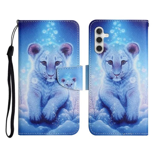 Funda de Cuero Samsung Galaxy A35 con Tapa y Patrón Dibujo de Colores (Pequeño Leopardo)