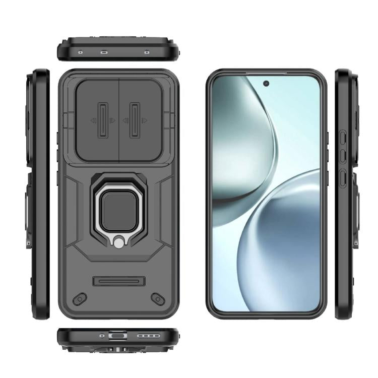 Funda Deslizante de TPU + PC a Prueba de Golpes con Soporte para Realme 14 Pro+ 5G (Negro)