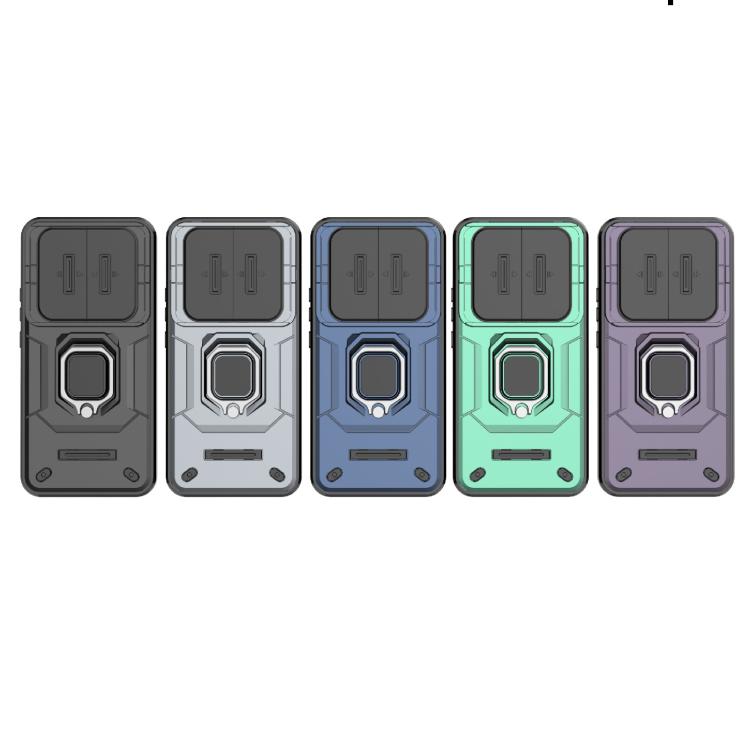 Funda Deslizante de TPU + PC a Prueba de Golpes con Soporte para Realme 14 Pro+ 5G (Gris)