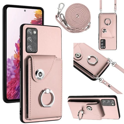 Funda para Teléfono Samsung Galaxy S20 FE con Soporte para Anillo y Bolsa para Tarjeta con Cordón Largo (Rosa)