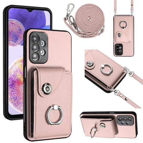 Funda para Teléfono Samsung Galaxy A23 Soporte Anillo Bolsa Tarjeta Cordón Largo (Rosa)