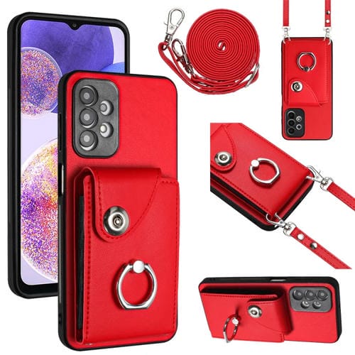 Funda para Teléfono Samsung Galaxy A13 4G con Soporte Anillo Bolsa Tarjeta Cordón Largo (Rojo)