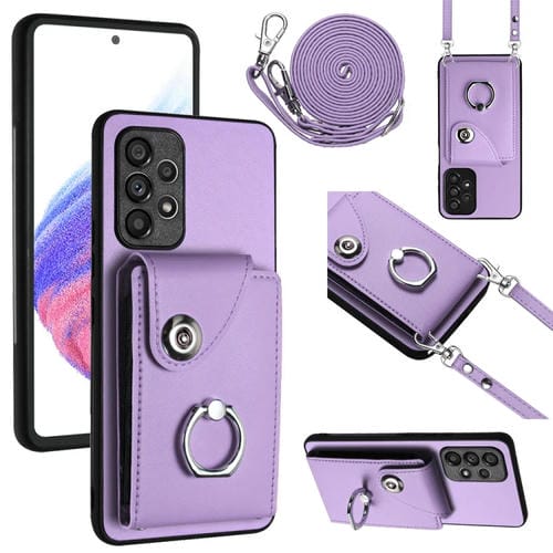 Funda para Teléfono Samsung Galaxy A52 5G con Soporte Anillo Bolsa para Tarjeta y Cordón Largo (Púrpura)