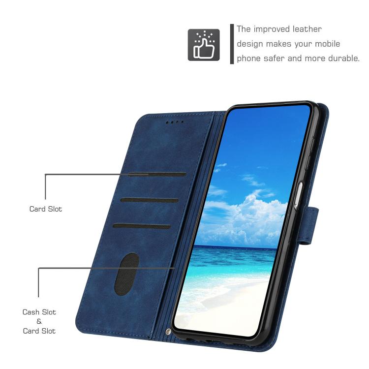 Funda de Cuero con Relieve de Corazón para Realme 14 Pro con Cordón Largo (Azul)