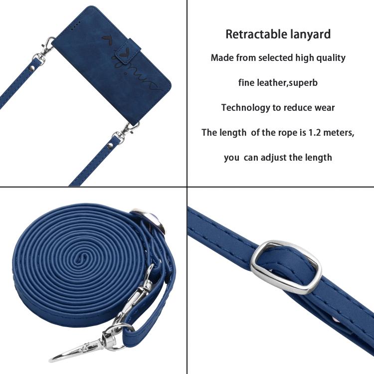 Funda de Cuero con Relieve de Corazón para Realme 14 Pro con Cordón Largo (Azul)