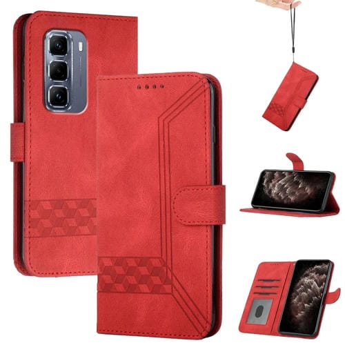 Funda de Cuero con Tapa Cúbica para Infinix Hot 50 Pro+ 4G (Roja)
