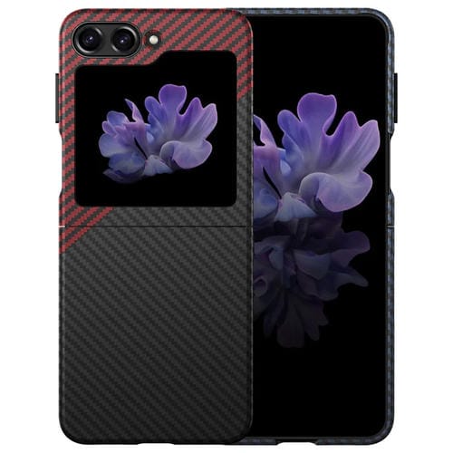 Funda Plegable para Samsung Galaxy Z Flip5 con Pegatina de Agua para Teléfono PC (Fibra de Carbono) (Negro y Rojo)