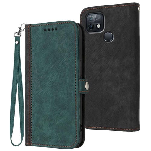 Funda de Cuero para Teléfono Infinix Hot 10I con Correa y Hebilla Doble Plegable (Verde Oscuro)
