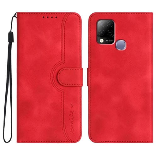 Funda de Cuero para Infinix Hot 10T y Hot 10S con Diseño de Corazón (Rojo)