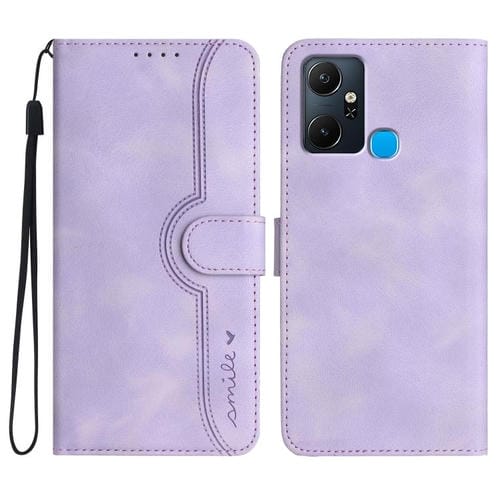 Funda de Cuero para Infinix Smart 6 Plus con Diseño de Corazón (Morado)